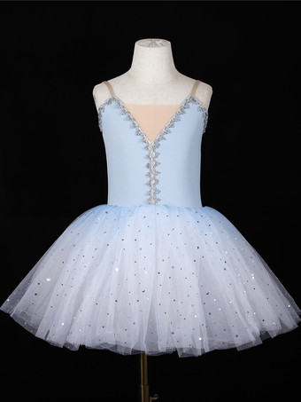 ライトスカイブルーバレエドレス ディープブルー 女の子 大人用 バレリーナ スパンコール レース レース ポリエステル ドレスセット ダンスウェア