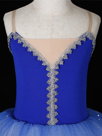 バレエドレス ディープブルー 女の子 大人用 バレリーナ スパンコール レース レース ポリエステル ドレスセット ダンスウェア