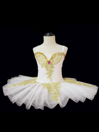 ホワイト バレエ ダンス衣装 ブルー 女の子 子供 バレリーナ ラインストーン レース レース ポリエステル ドレス セット パフォーマンスウェア