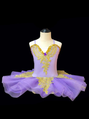 パープル バレエ ダンス衣装 ブルー 女の子 子供 バレリーナ ラインストーン レース レース ポリエステル ドレス セット パフォーマンスウェア