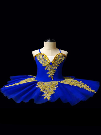 ブルー バレエ ダンス衣装 ブルー 女の子 子供 バレリーナ ラインストーン レース レース ポリエステル ドレス セット パフォーマンスウェア