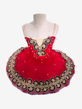 レッド バレエ ダンス衣装 レッド 女の子 子供 バレリーナ パール レース ポリエステル ドレス セット ダンスウェア
