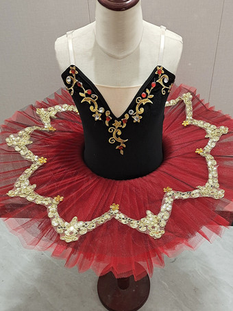 レッド バレエ ダンス衣装 レッド 女の子 子供 バレリーナ アップリケ ラインストーン レース ポリエステル ドレス セット ダンスウェア