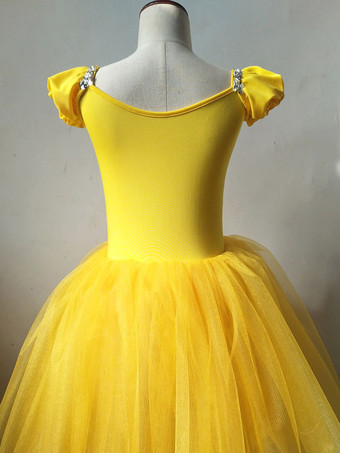 バレエ ドレス イエロー レディース 子供用 バレリーナ スパンコール フラワー ポリエステル ドレス セット パフォーマンスウェア