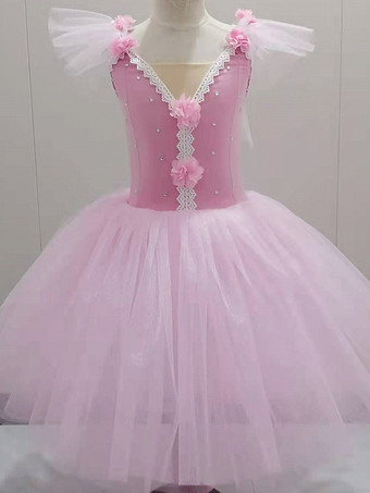 ピンクバレエドレス ピンク 女の子 子供 バレリーナ ラインストーン レース レース ポリエステル ドレス セット パフォーマンスウェア