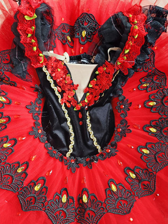 バレエ ドレス レッド 女の子 大人用 バレリーナ ラインストーン 花 レース ポリエステル ドレス セット パフォーマンスウェア