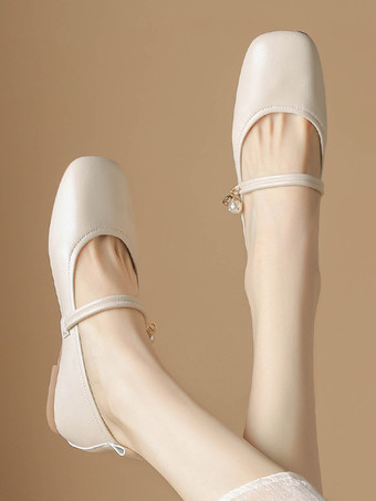 ウェディングシューズ ブライズメイドシューズ PUレザー スクエアトゥ パール