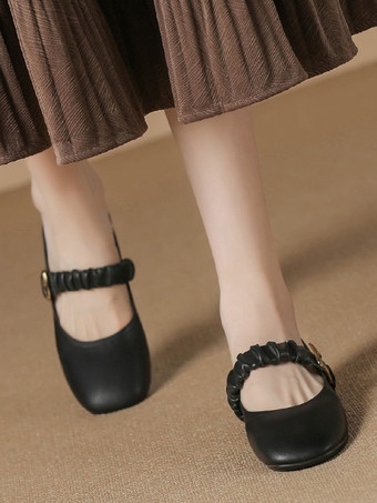 ウェディングシューズ ブライドメイドシューズ PUレザー スクエアトゥ メタルディテール