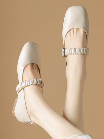 ウェディングシューズ ブライドメイドシューズ PUレザー スクエアトゥ メタルディテール