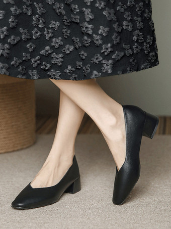 ブラック ウェディングシューズ ブライダル パンプス PU レザー スクエアトゥ