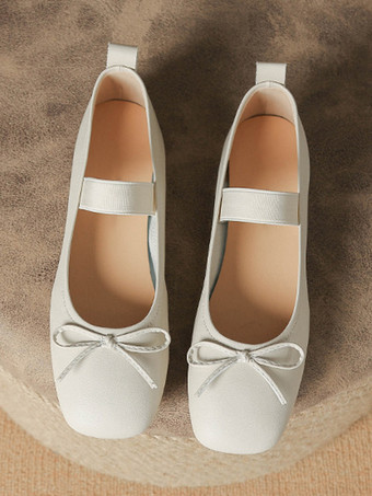 ウェディングシューズブライズメイドシューズPUレザースクエアトゥリボン