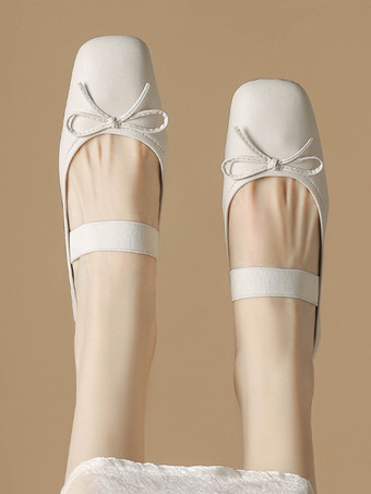 アプリコットウェディングシューズブライズメイドシューズPUレザースクエアトゥリボン