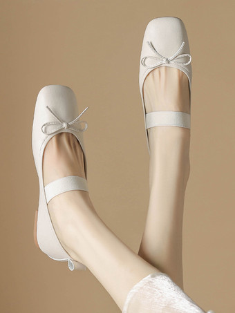 ウェディングシューズブライズメイドシューズPUレザースクエアトゥリボン