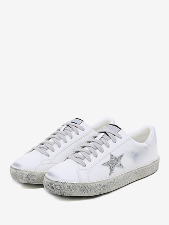 argent Baskets argentées pour femmes chaussures décontractées à bout rond et à lacets