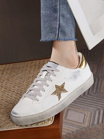 Baskets argentées pour femmes chaussures décontractées à bout rond et à lacets