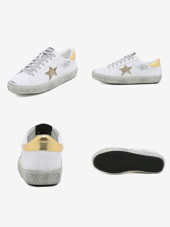 Baskets argentées pour femmes chaussures décontractées à bout rond et à lacets