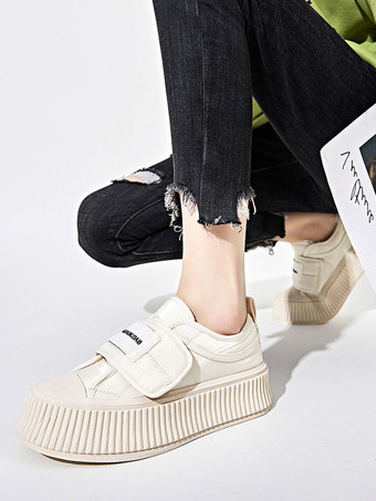 marfil Zapatillas de deporte de color caqui para mujer Zapatos de plataforma de diseñador con punta redonda