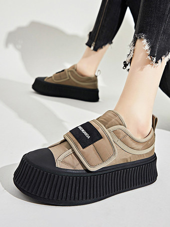 caqui Zapatillas de deporte de color caqui para mujer Zapatos de plataforma de diseñador con punta redonda