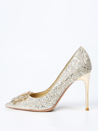 ハイヒール パーティーシューズ グリッター ポインテッドトゥ ラインストーン プロムシューズ