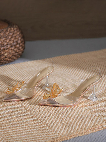 シャンパンカラーハイヒール パーティーシューズ シャンパン ポインテッドトゥ プロムシューズ