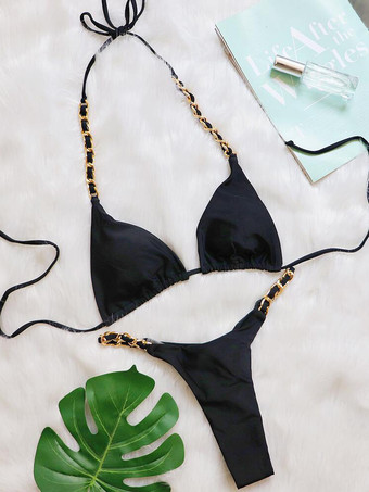 女性ビキニ水着赤いチェーン背中の開いた夏のセクシーな水着