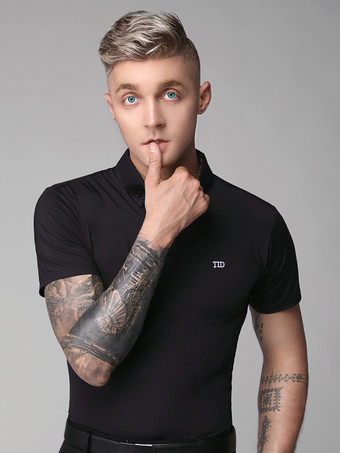 ラテン ダンス ドレス ブラック メンズ ポリエステル トップ セクシー ラテン ダンサー ダンス コスチューム