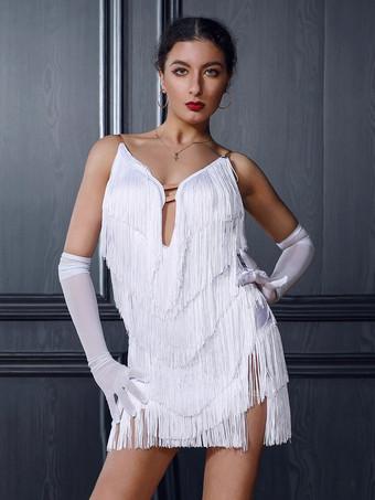 Club Dress For Women Straps Neck Sexy Fringe Sleeveless Lycra Spandex  Asymmetrical White Sexy Dress - Milanoo.com