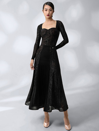 ラテン ダンス ドレス 黒の女性のポリエステル スカート セクシーなラテン ダンサー ダンス衣装