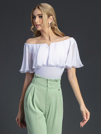 ホワイト ラテン ダンス ドレス ホワイト ガールのカスケード フリル ジャンプスーツ セクシー ポリエステル ダンス衣装