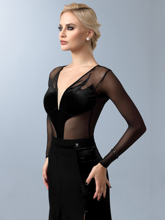 ラテンダンス衣装黒人女の子の薄手のジャンプスーツセクシーなポリエステルダンス衣装