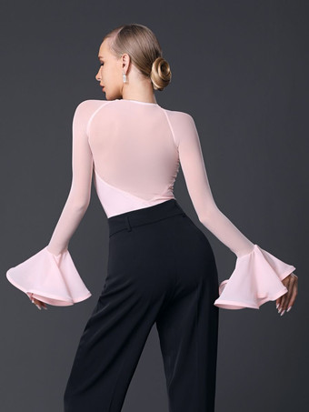 ラテンダンスドレスピンク女の子のフリル服ジャンプスーツセクシーなポリエステルダンス衣装