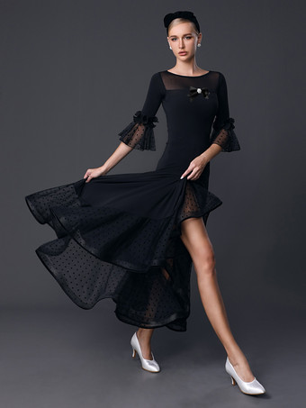 ラテンダンス衣装黒人女の子のフリルトップセクシーなポリエステルトップスカートダンスウェア