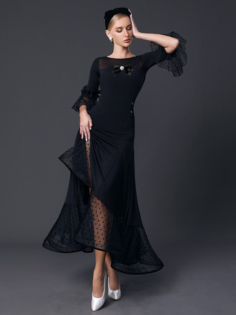 ラテンダンス衣装黒人女の子のフリルトップセクシーなポリエステルトップスカートダンスウェア