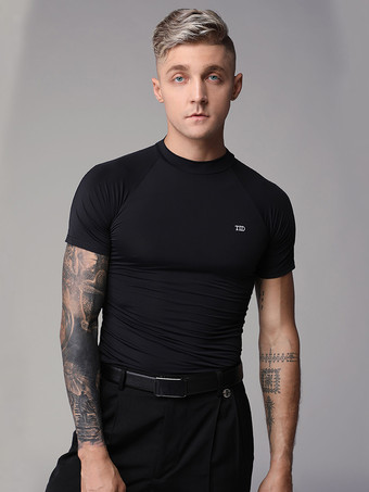 ラテンダンス衣装黒男の子トップセクシーなポリエステルトップダンスウェア