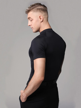 ラテンダンス衣装黒男の子トップセクシーなポリエステルトップダンスウェア