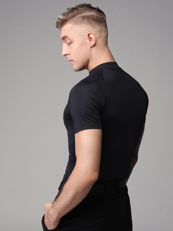 ラテンダンス衣装黒男の子トップセクシーなポリエステルトップダンスウェア