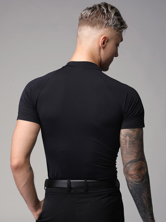 ラテンダンス衣装黒男の子トップセクシーなポリエステルトップダンスウェア