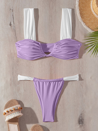 ツートン ルーシュ ビキニ トップと G ストリング ボトムの 2 点セット