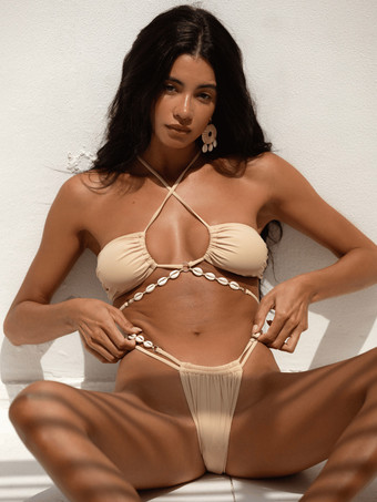 コンバーチブルホルタービキニトップとGストリングボトムの2点セット（無地）