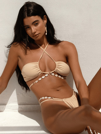 コンバーチブルホルタービキニトップとGストリングボトムの2点セット（無地）