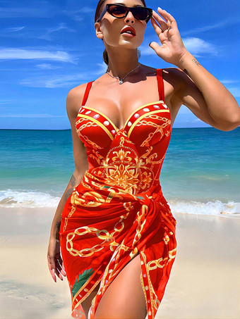 レッド エスニック風のバックレス調節可能なストラップとチュールの2点セット