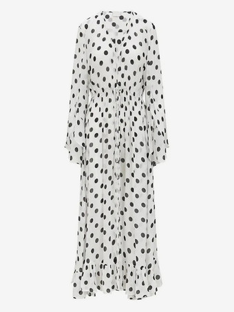 ドットプリント蝶ネクタイビキニトップワイドサイドボトムとカバーアップの3点セット