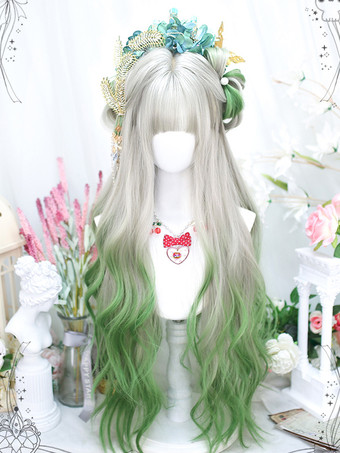 Green Sweet Lolita Wigs Long Heat-resistant Fiber Green Lolita Accessories