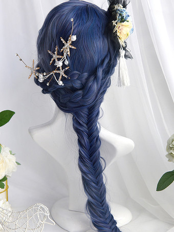 Parrucche Sweet Lolita Accessori Lolita blu in fibra lunga resistente al calore