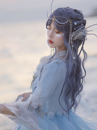 Parrucche Sweet Lolita Accessori Lolita blu in fibra lunga resistente al calore