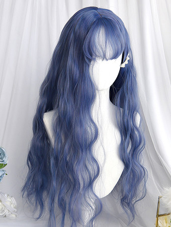 Parrucche Sweet Lolita Accessori Lolita blu in fibra lunga resistente al calore