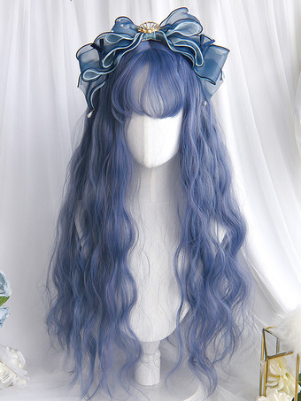 Parrucche Sweet Lolita Accessori Lolita blu in fibra lunga resistente al calore