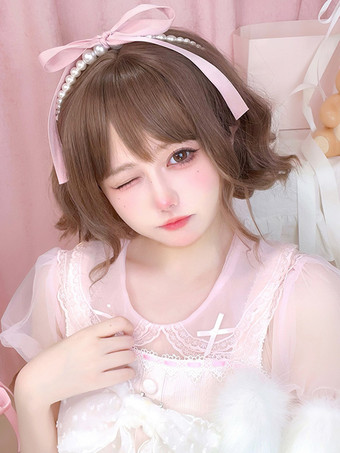 Peluca Sweet Lolita Café Marrón Corto Fibra resistente al calor Accesorios Lolita