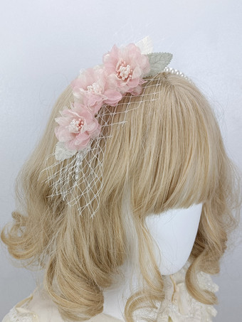 ピンクROCOCOスタイル ロリータアクセサリー エクリュ ホワイト パール フラワー かぶりもの その他