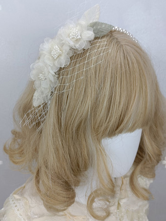 ホワイト ROCOCOスタイル ロリータアクセサリー エクリュ ホワイト パール フラワー かぶりもの その他